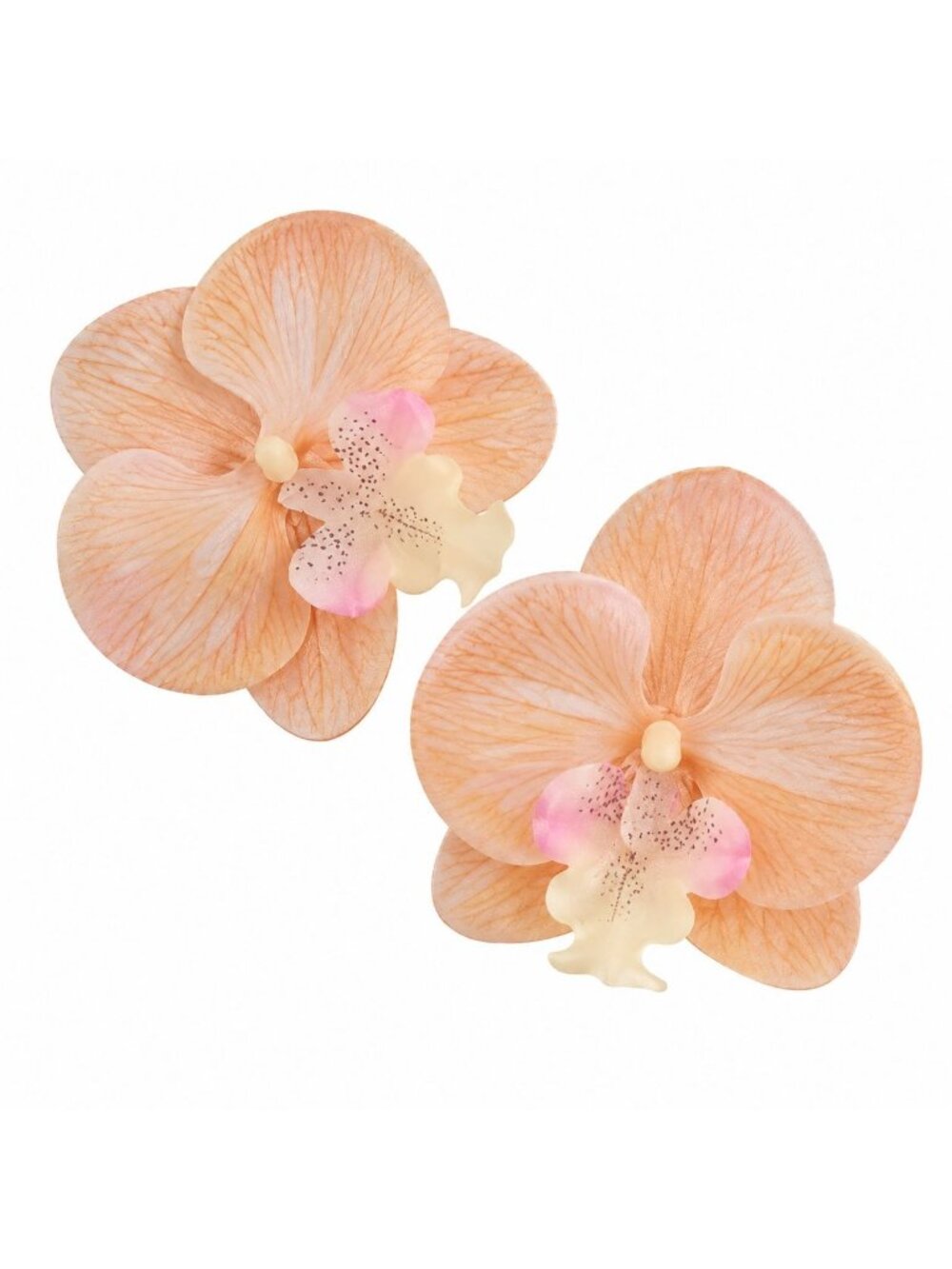 Peach Champagne Orchid Heads Set of 2 Real Touch Phalaenopsis Blooms 3.5 Inch